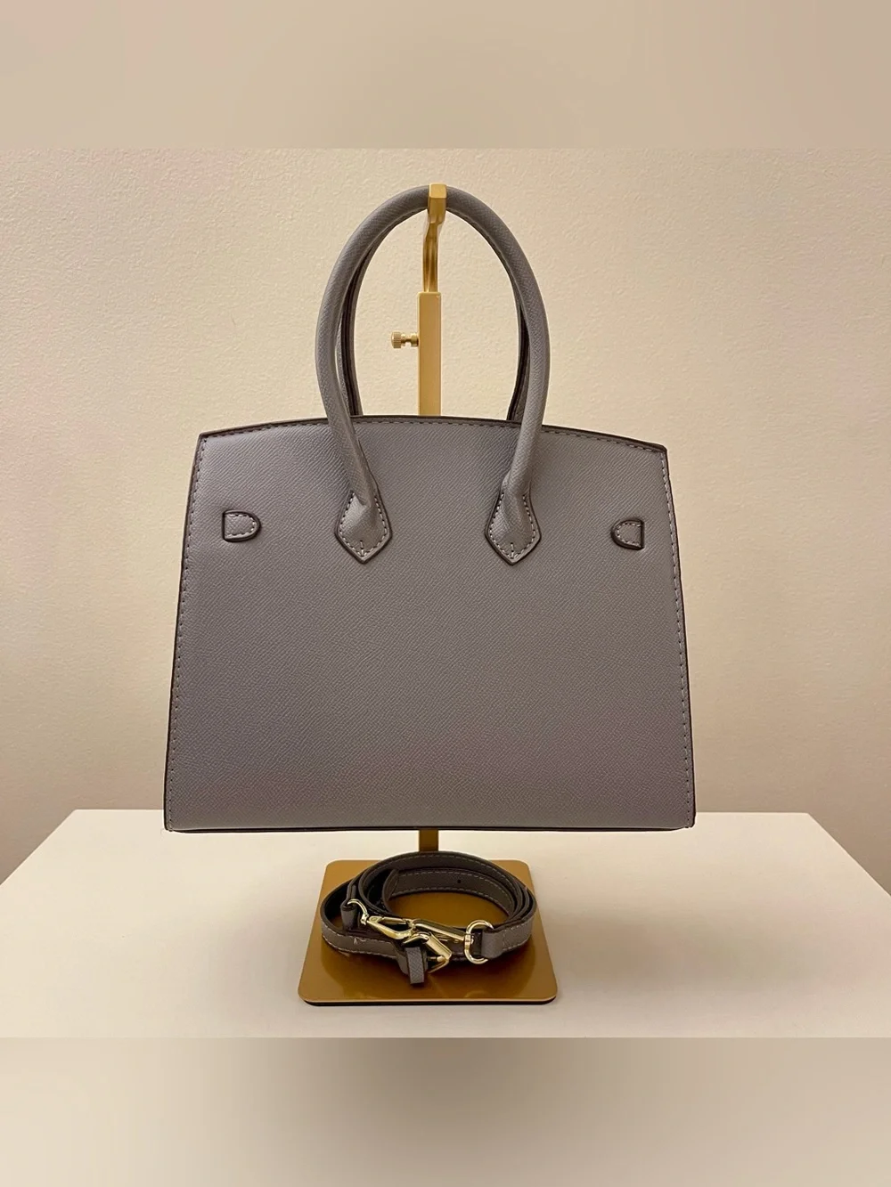 H E R M E S ~ S T Y L E - Elegant Classic Grey Trapeze Satchel – Grained Leather